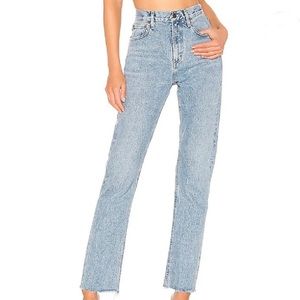 NWT AGOLDE Cherie High Rise Straight Leg Jean Size 27 Raw Hem Merit Wash